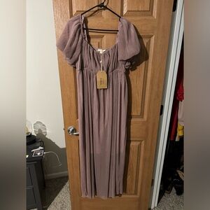 Mauve Pleated Puff Sleeve Maternity Maxi Dress, size Large
